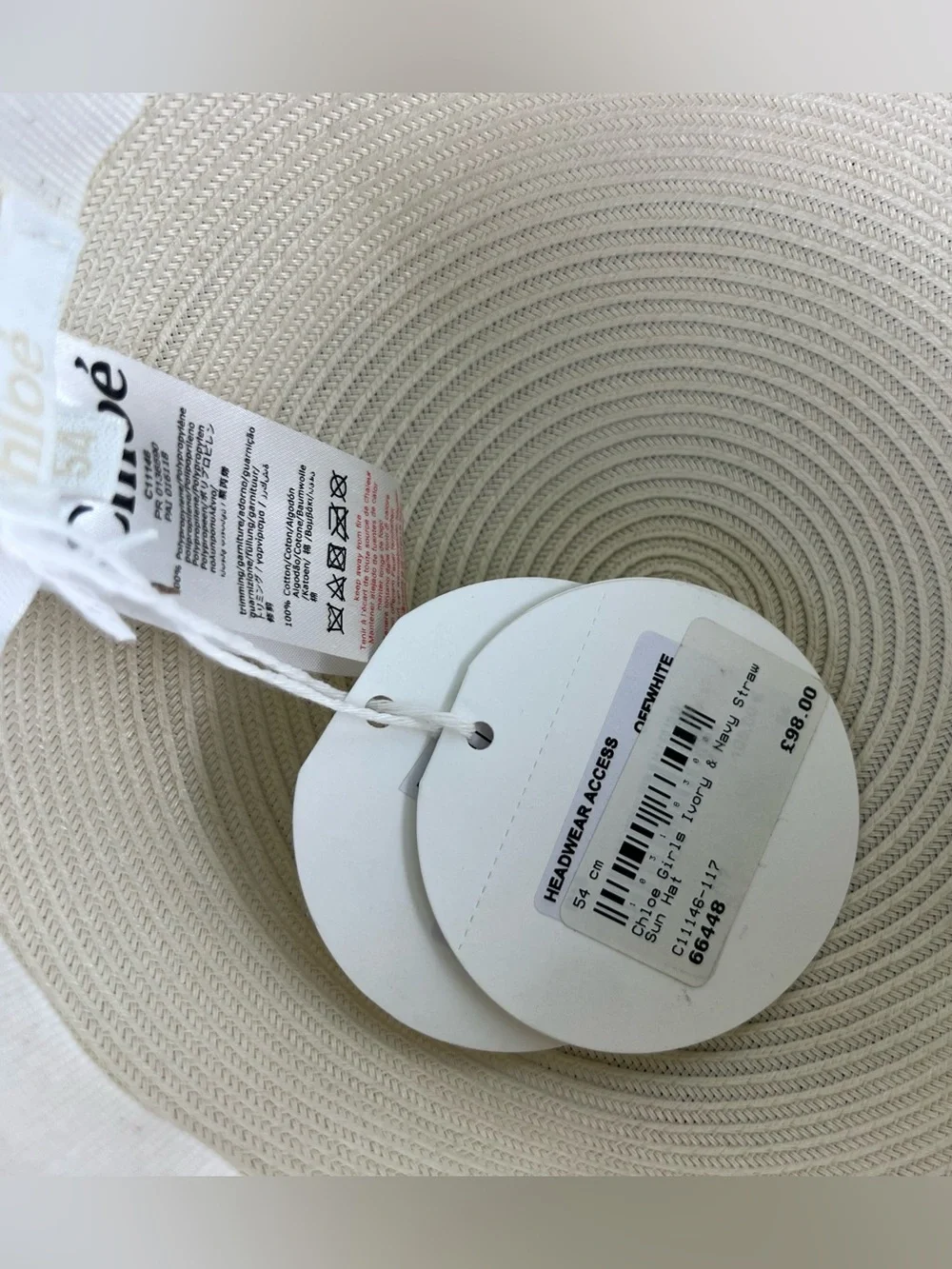 Chloé Girls Ivory & Navy Straw Sun Hat